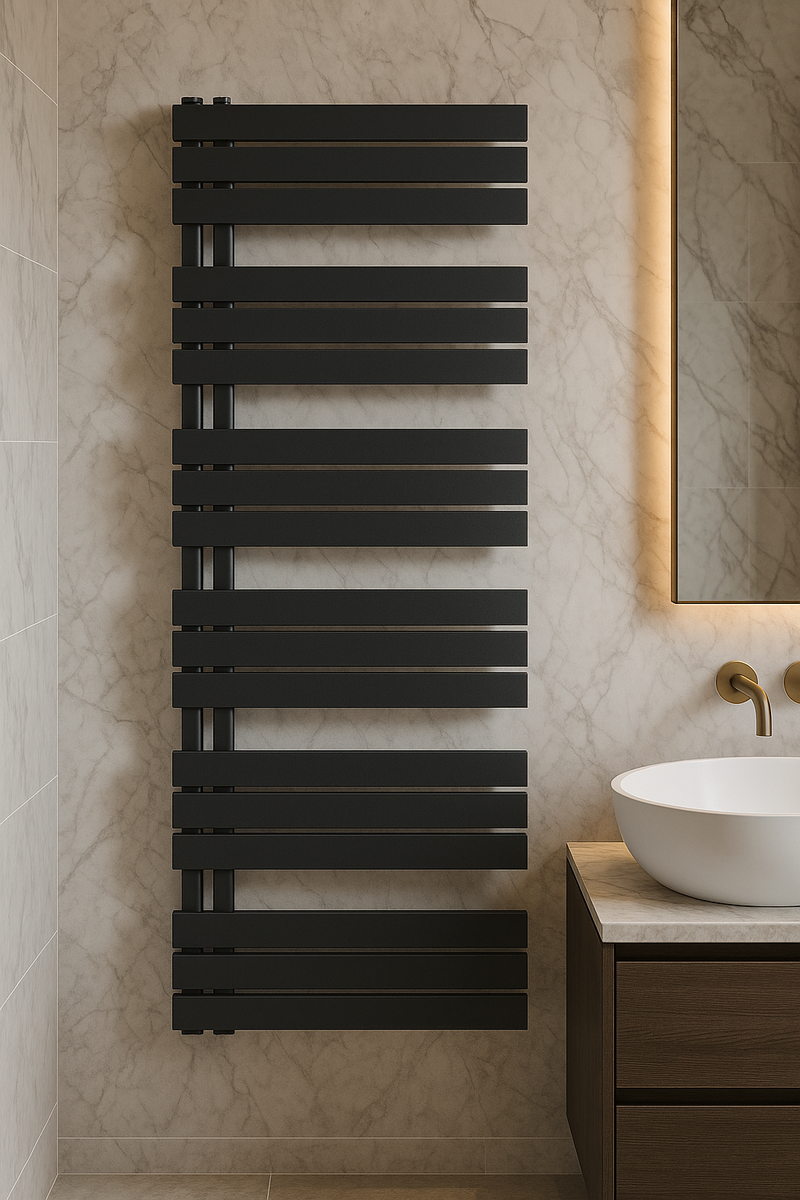 LEFT HAND TOWEL RADIATOR/COMB - BLACK 1800X500-890W