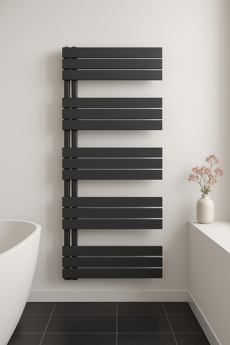 Towel dryer radiator left/comb connection - black 1600x500-755w