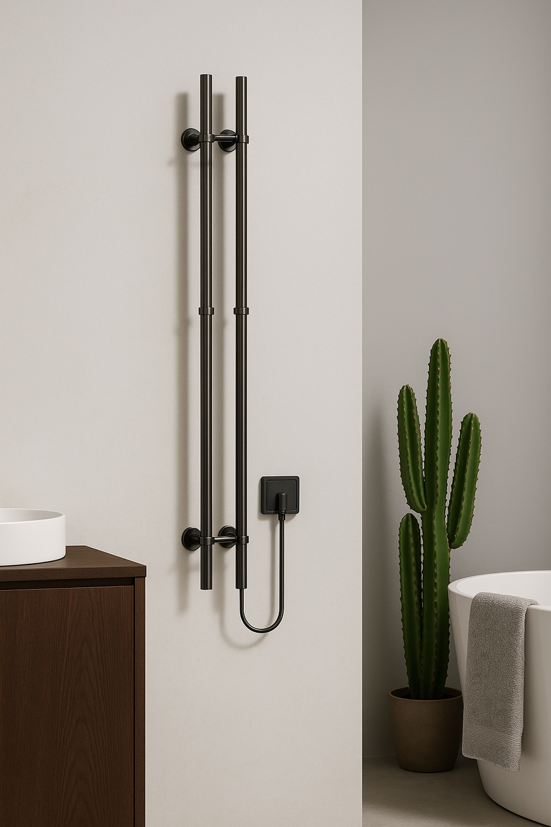 BELRAD ROD TOWEL RAIL - ELECTRIC - DOUBLE - 120W - Ø2.5CM - 150X16.8X12.7 CM - GUNMETAL