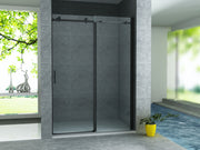 Aloni Porte Coulissante pour Niche 120 cm Noir Mat - Verre Clair
