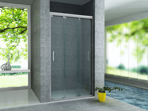 Aloni Porte Coulissante 3 Parties pour Niche 90 cm Chrome - Verre Clair