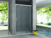Aloni Porte Coulissante 3 Parties pour Niche 100 cm Chrome - Verre Clair