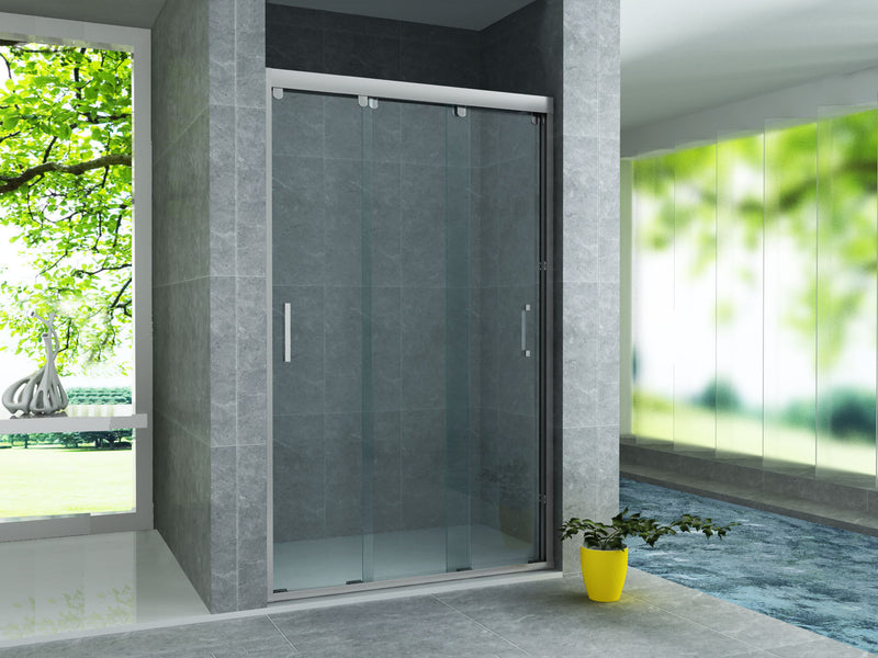 Aloni Porte Coulissante 3 Parties pour Niche 100 cm Chrome - Verre Clair