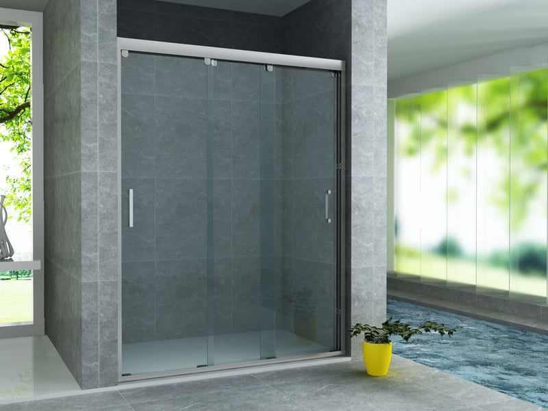 Aloni Porte Coulissante 3 Parties pour Niche 120-140 cm Chrome - Verre Clair