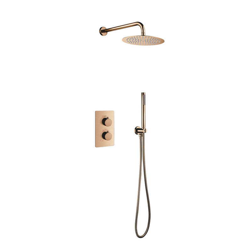 ALONI Set de douche thermostatique encastré avec douche de pluie Ø25cm - Cuivre Brossé