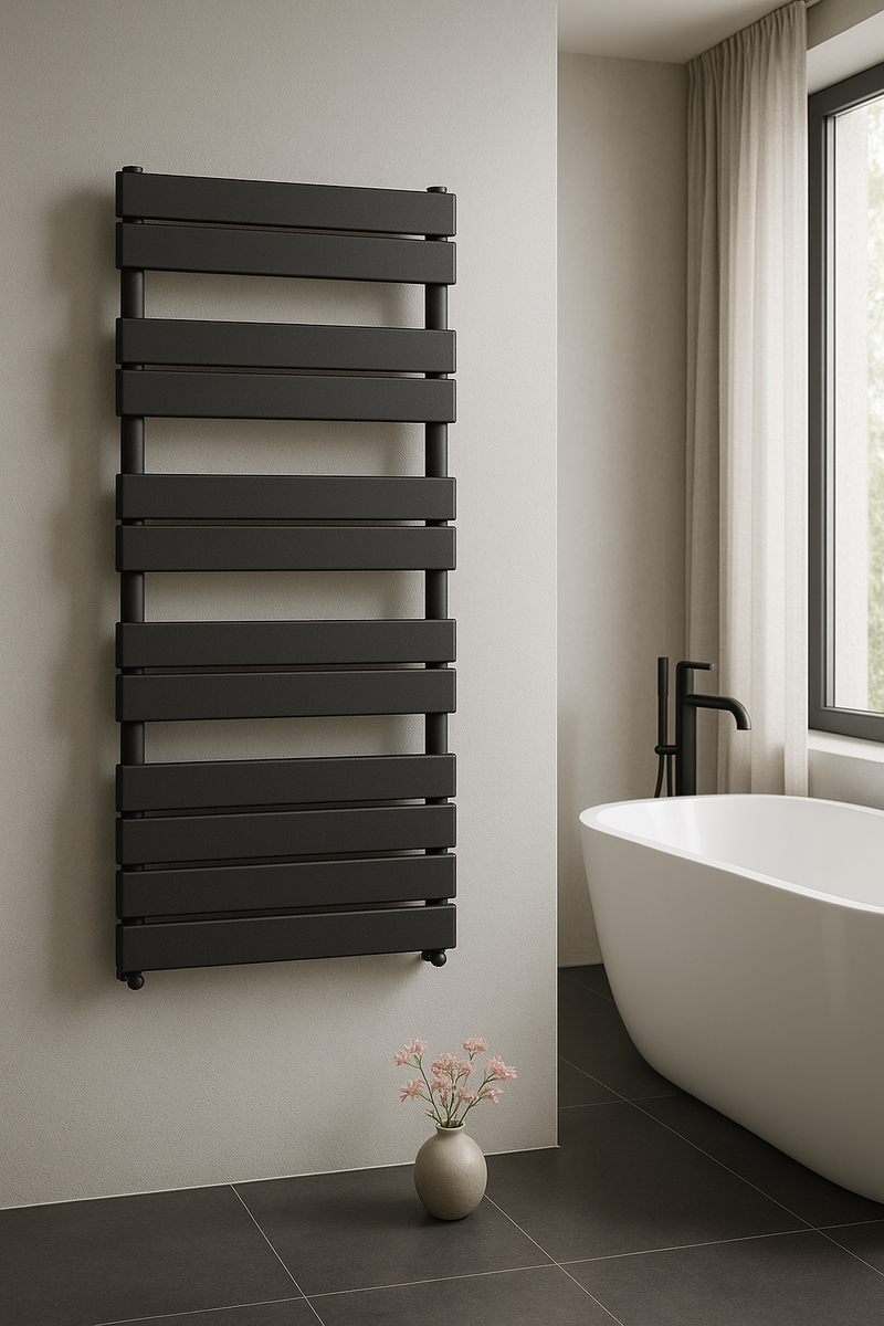 Zwarte centrale aansluiting handdoekradiator 1200x500-593W
