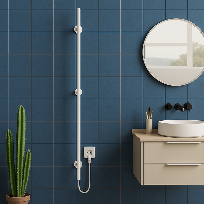 BELRAD ROD SÈCHE-SERVIETTES À TIGE - ÉLECTRIQUE - SIMPLE - 60W - Ø2,5CM - 150X6,3X12,7 CM - BLANC BRILLANT