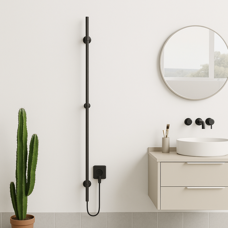 BELRAD ROD TOWEL RAIL - ELECTRIC - SINGLE - 60W - Ø2.5CM - 150X6.3X12.7 CM - MATTE BLACK