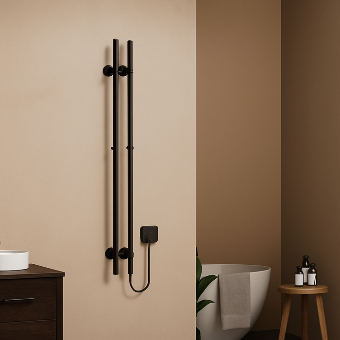 BELRAD ROD SÈCHE-SERVIETTES À TIGE - ÉLECTRIQUE - DOUBLE - 120W - Ø2,5CM - 150X16,8X12,7 CM - NOIR MAT