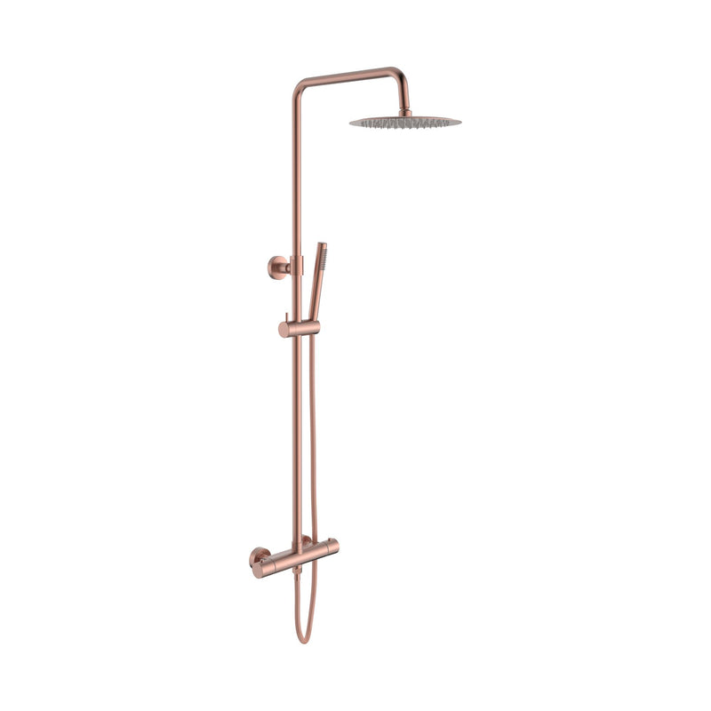 ALONI Optima Rondo Ensemble de douche pluie thermostatique apparent Cool Touch - Cuivre Brossé