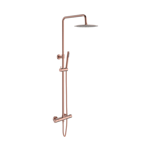ALONI Optima Rondo Ensemble de douche pluie thermostatique apparent Cool Touch - Cuivre Brossé