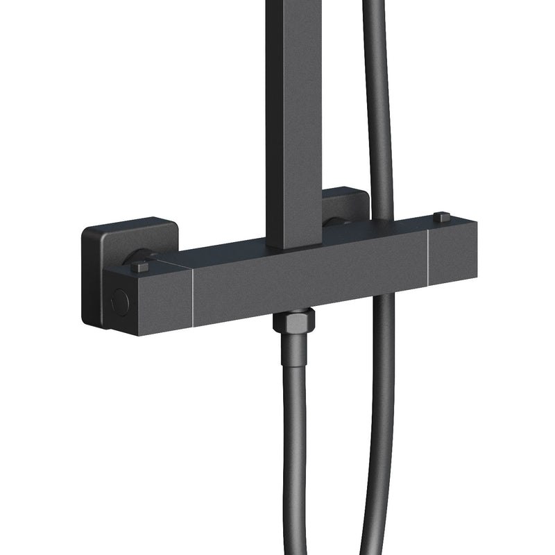 ALONI Optima Quadro Ensemble de douche pluie thermostatique apparent - Noir Mat